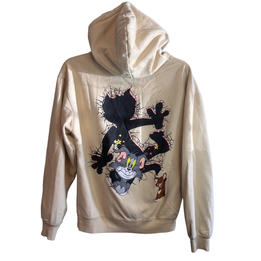 Tom and Jerry Unisex Streetwear Graphic Cartoon Pullover Hoodie Beige‎ Small